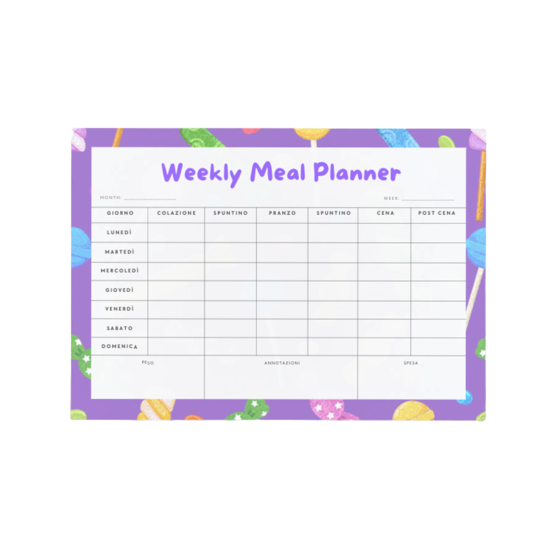 Weekly Meal Planner Candy