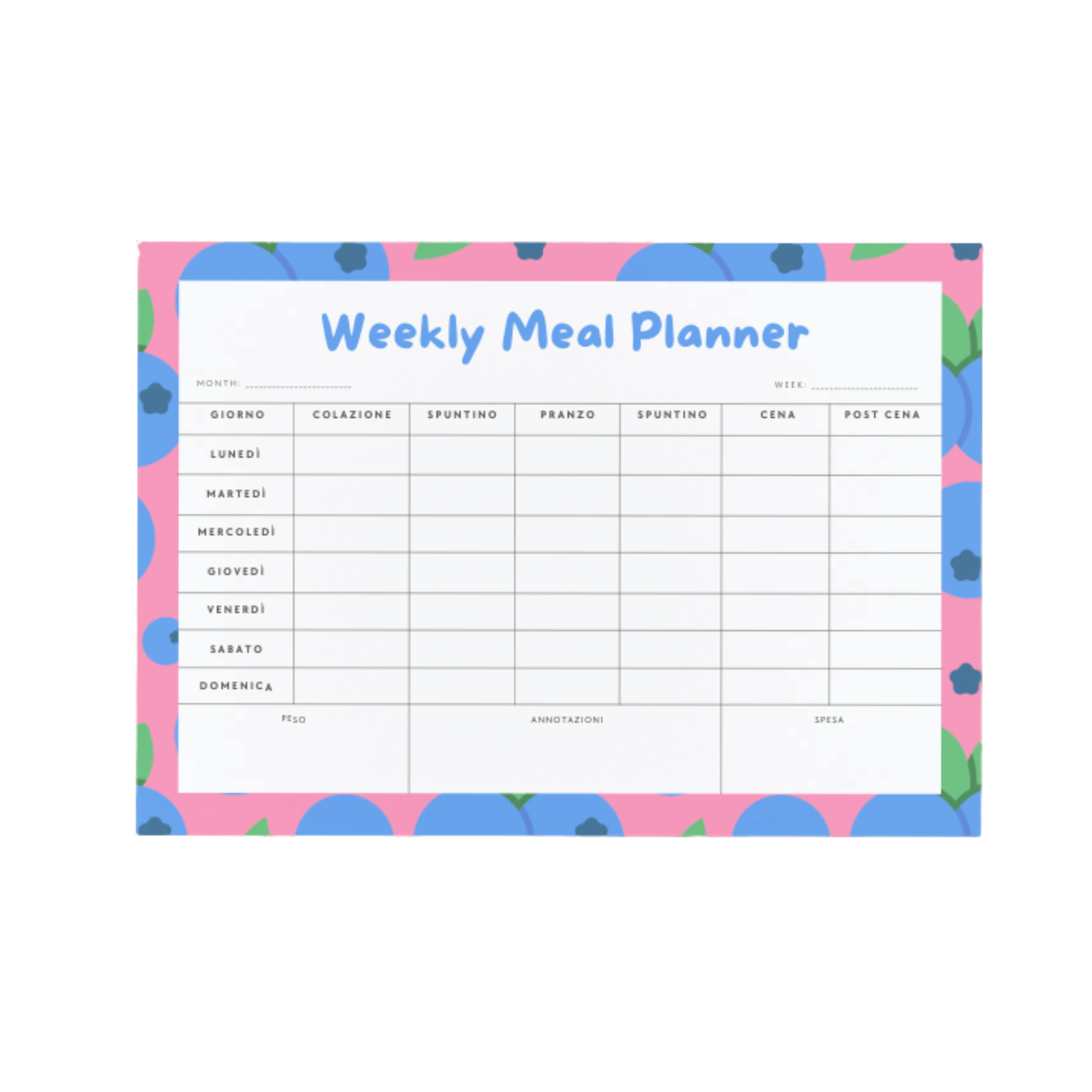 Weekly Meal Planner Mirtilli