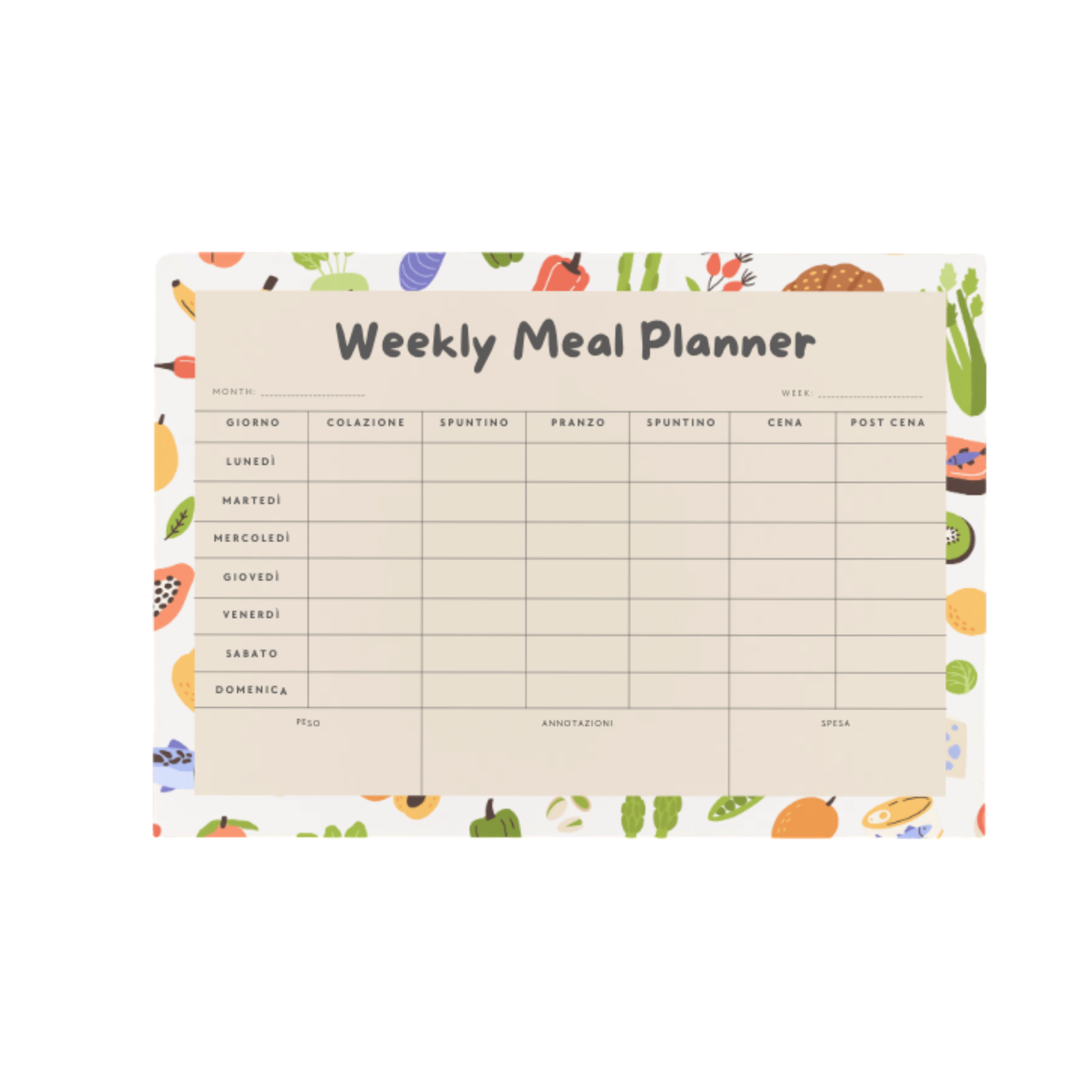 Weekly Meal Planner Frutta e verdura