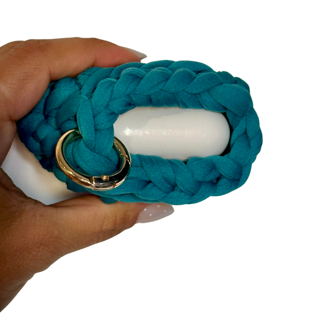 Custodia AirPods in Lycra Premium Verde Petrolio con Moschettone