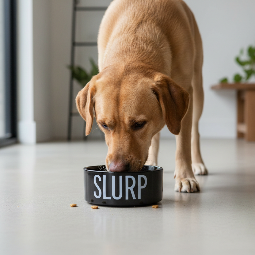 Immagine di cane che mangia dalla ciotola Slurp