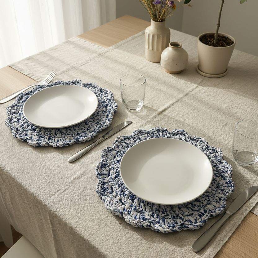 Coppia di sottopiatti crochet Saint Tropez per mise en place slow living