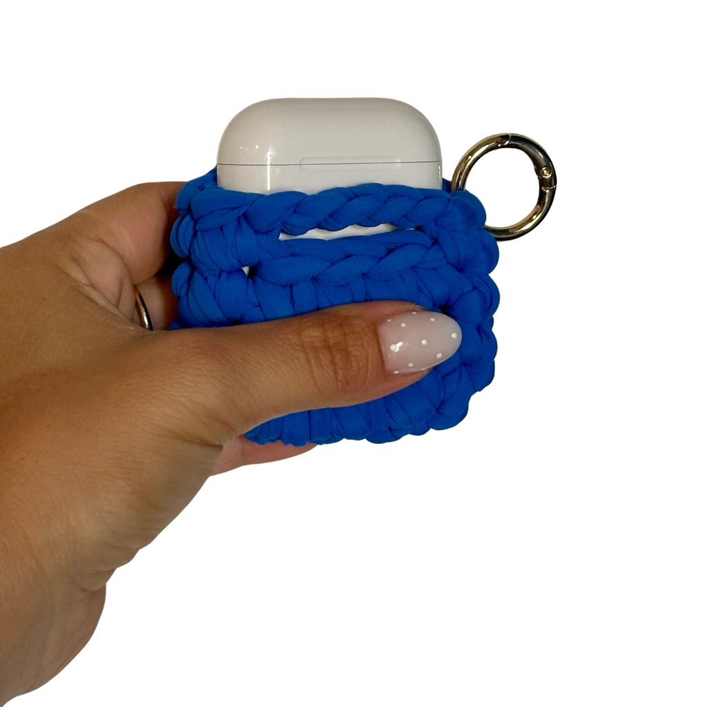 Custodia AirPods blu elettrico con moschettone