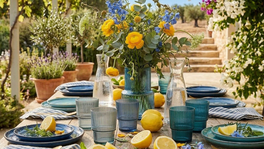 foto di una tavola estiva all'aperto colorata