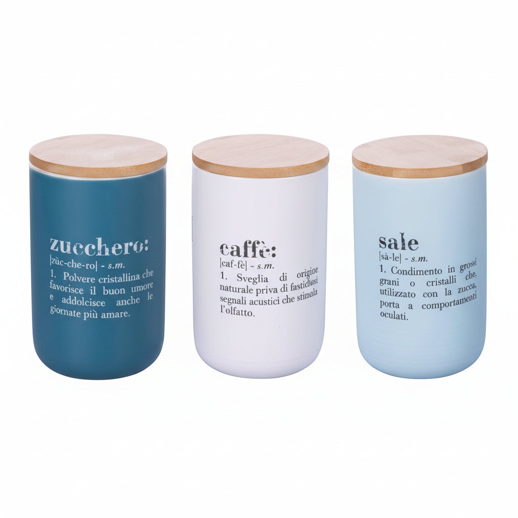 Set 3 barattoli (zucchero, caffè e sale) del brand Victionary. 